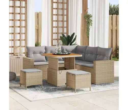 8 Daļu Dārza Dīvānu Komplekts Ar Bēšiem Spilveniem, Poliratans, Akācija Vidaxl