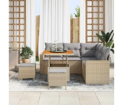 8 Daļu Dārza Dīvānu Komplekts Ar Bēšiem Spilveniem, Poliratans, Akācija Vidaxl