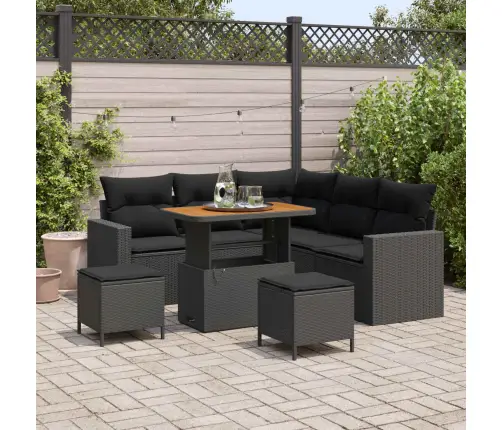 8 Daļu Dārza Dīvānu Komplekts Ar Spilveniem Melnā Poliratanā Vidaxl