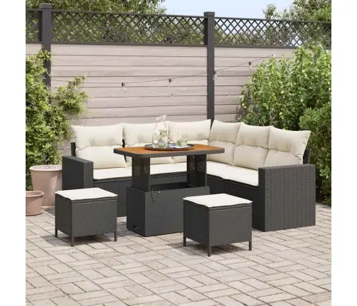 Sodo Sofų Rinkinys 8 Pcs Juoda Poliratanas