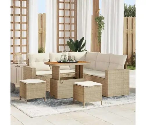 8 Daļīgs Dārza Dīvāna Komplekts Ar Bēšiem Spilveniem, Poliratanas Un Akācijas Koka Vidaxl