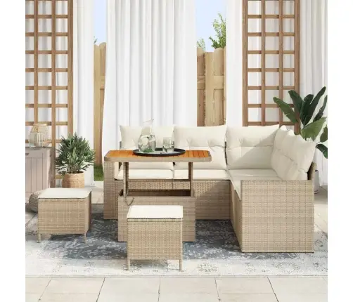 8 Daļīgs Dārza Dīvāna Komplekts Ar Bēšiem Spilveniem, Poliratanas Un Akācijas Koka Vidaxl