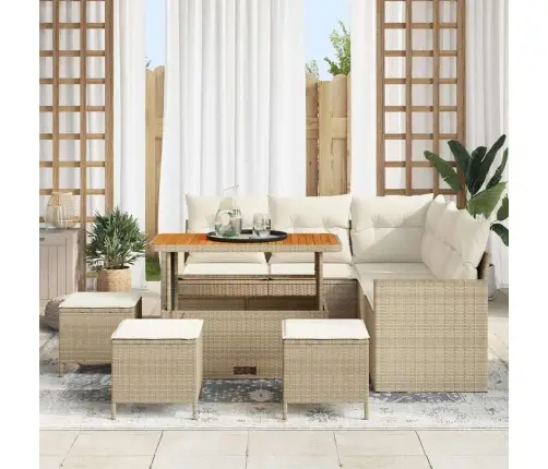 9 Daļu Dārza Dīvānu Komplekts Ar Bēšiem Spilveniem, No Poliratanā Un Akācijas Vidaxl