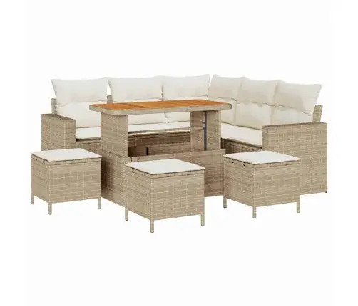 9 Daļu Dārza Dīvānu Komplekts Ar Bēšiem Spilveniem, No Poliratanā Un Akācijas Vidaxl