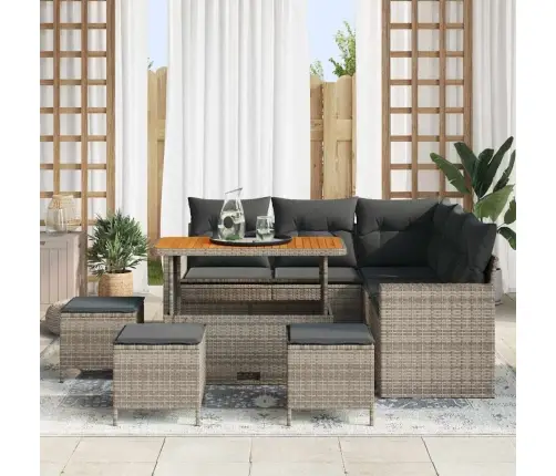 9 Daļu Dārza Dīvānu Komplekts Ar Spilveniem Pelēkā Poliratanā Un Akācijā Vidaxl