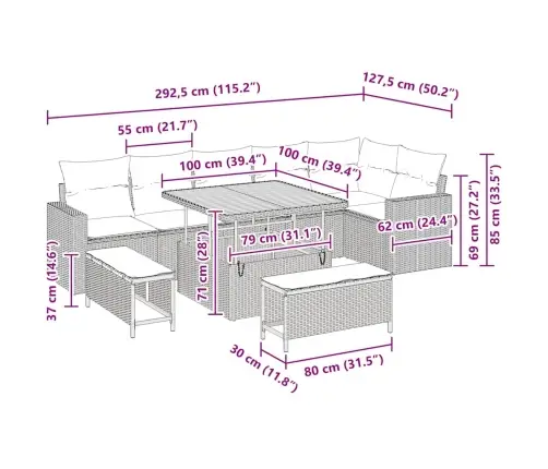 Sodo Sofų Rinkinys 9 Pcs Juoda Poliratanas