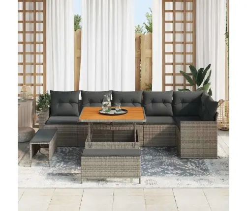 9 Daļu Dārza Dīvānu Komplekts Ar Spilveniem, Pelēks Poliratanā Un Akācijā Vidaxl