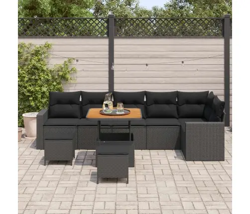 Sodo Sofų Rinkinys 9 Pcs Juoda Poliratanas