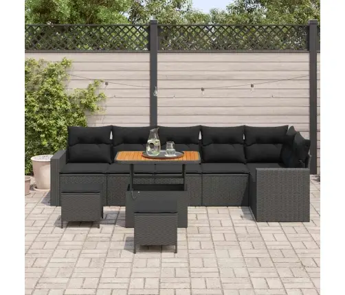 9 Daļu Dārza Dīvānu Komplekts Ar Spilveniem - Melns Poliratans Un Akācija Vidaxl