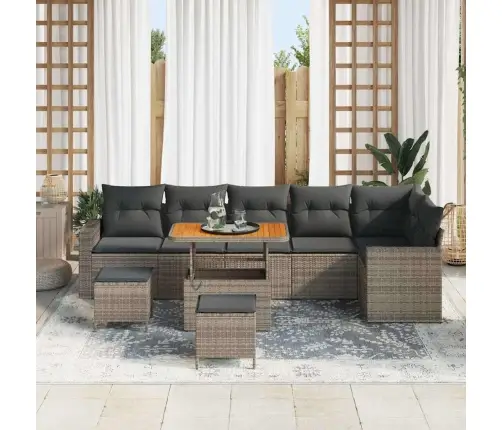 Sodo Sofų Rinkinys 9 Pcs Pilka Poliratanas