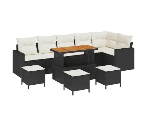 10 Daļu Dārza Dīvāns Ar Spilveniem, Melns Polirats, Akācija Vidaxl