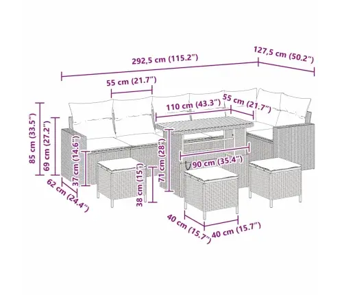 10 Daļu Dārza Dīvāns Ar Spilveniem, Melns Polirats, Akācija Vidaxl