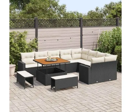 12 Gabalu Dārza Dīvānu Komplekts Ar Spilveniem Melnā Poliratanā Akācijā. Vidaxl