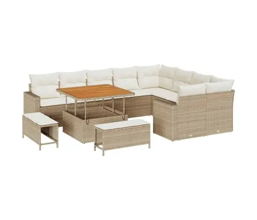 12 Daļu Dārza Dīvānu Komplekts Ar Spilveniem, Bēšs, Poliakrils, Akācija. Vidaxl