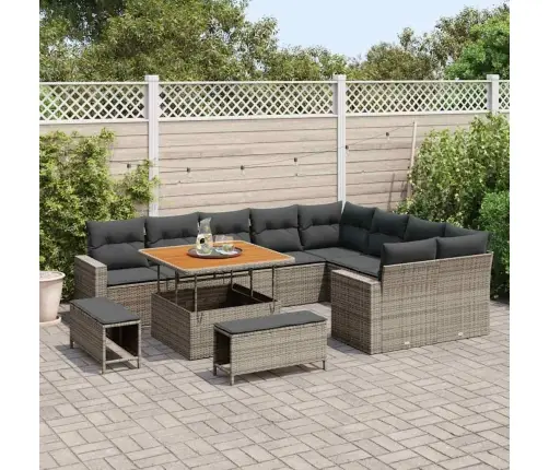 Sodo Sofų Rinkinys 12 Pcs Pilka Poliratanas