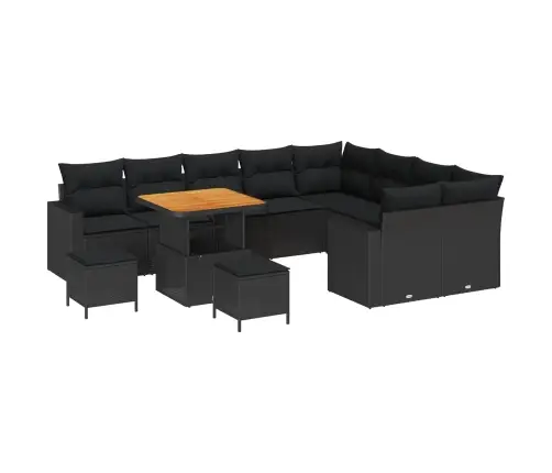 12 Daļu Dārza Dīvānu Komplekts Ar Spilveniem Melnā Poli-Ratanā Vidaxl