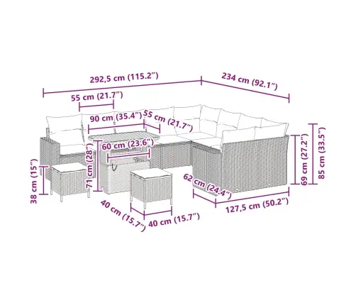 12 Daļu Dārza Dīvānu Komplekts Ar Spilveniem, Melnā Poliratanā Vidaxl