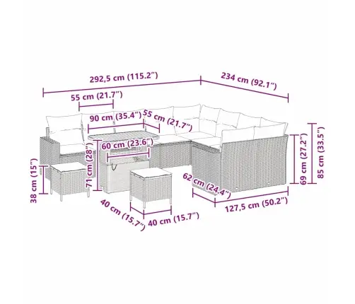 12 Daļu Dārza Dīvānu Komplekts Ar Spilveniem - Bēšs Polirattan Un Akācija. Vidaxl