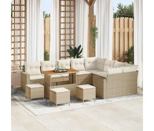 13 Daļu Dārza Dīvānu Komplekts Ar Spilveniem Bēšā Krāsā, Poli Ratanā Un Akācija. Vidaxl