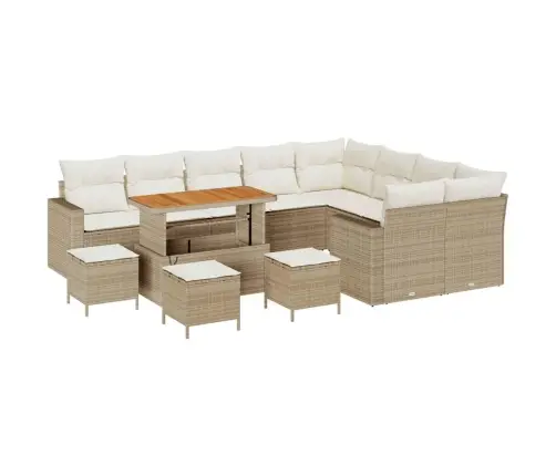 13 Daļu Dārza Dīvānu Komplekts Ar Spilveniem Bēšā Krāsā, Poli Ratanā Un Akācija. Vidaxl