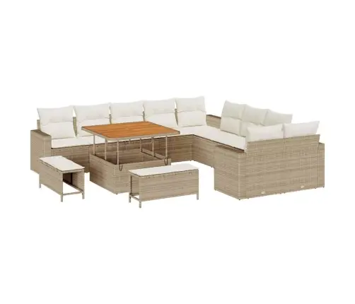 13 Gab. Dārza Dīvānu Komplekts Ar Spilveniem, Bēšs Poliestera Rattan Un Akācija Vidaxl