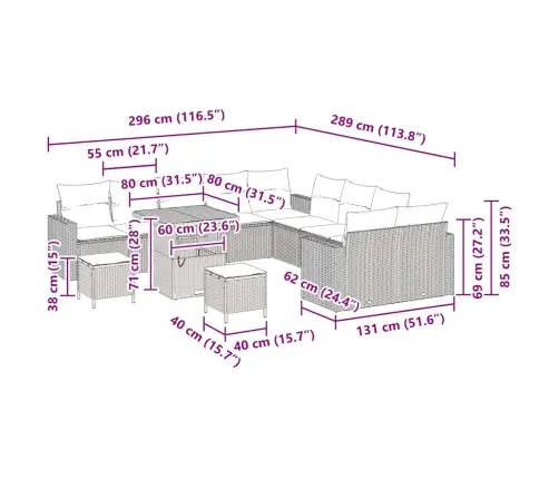 Aia Diivanikomplekt 13 Pcs Must Polürotang