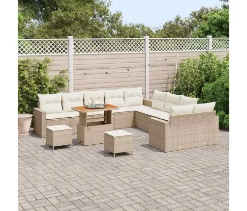 13 Gabalu Dārza Dīvānu Komplekts Ar Bēšiem Spilveniem, No Poli Ratāna Un Akācijas Koka Vidaxl