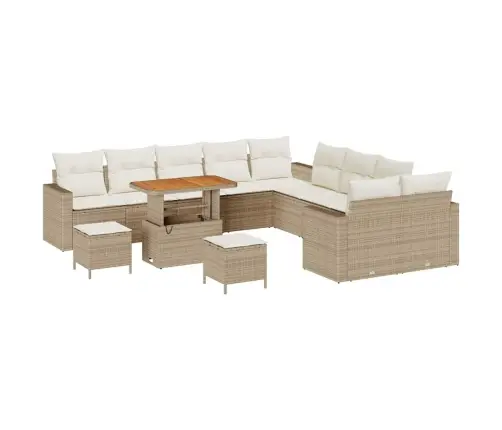 13 Gabalu Dārza Dīvānu Komplekts Ar Bēšiem Spilveniem, No Poli Ratāna Un Akācijas Koka Vidaxl