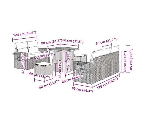 Aia Diivanikomplekt Padjaga 8 Pcs Hall Polürotang