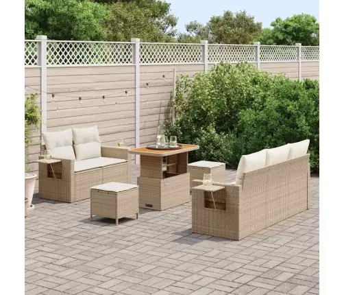 8 Daļu Dārza Dīvānu Komplekts Ar Spilveniem Bēšā Polirātnā Un Akācijā Vidaxl