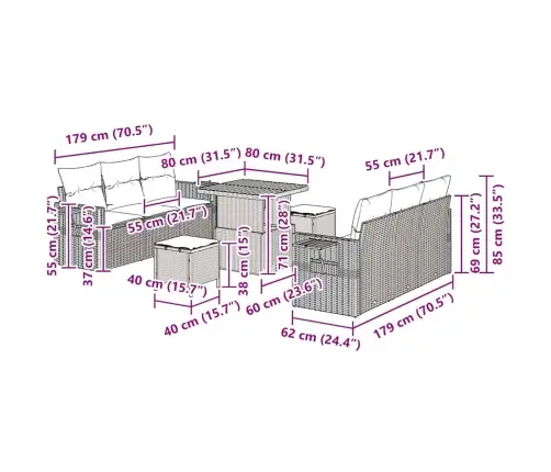 Aia Diivanikomplekt Padjaga 9 Pcs Hall Polürotang