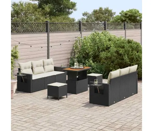 Sodo Sofų Rinkinys Su Pagalve 9 Pcs Juoda Poliratanas