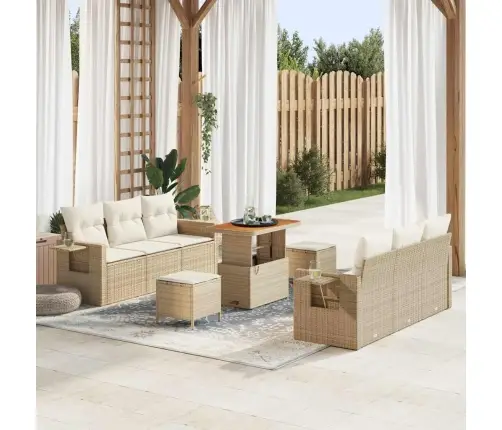 Sodo Sofų Rinkinys 9 Pcs Smėlio Poliratanas