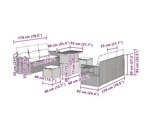 Sodo Sofų Rinkinys 9 Pcs Smėlio Poliratanas
