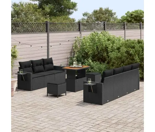 Sodo Sofų Rinkinys 10 Pcs Juoda Poliratanas