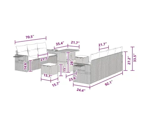 Sodo Sofų Rinkinys 10 Pcs Juoda Poliratanas
