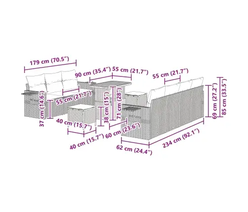 10 Daļu Dārza Dīvāna Komplekts Ar Spilveniem Melnā Poliratonā, Akācijas Kokā. Vidaxl