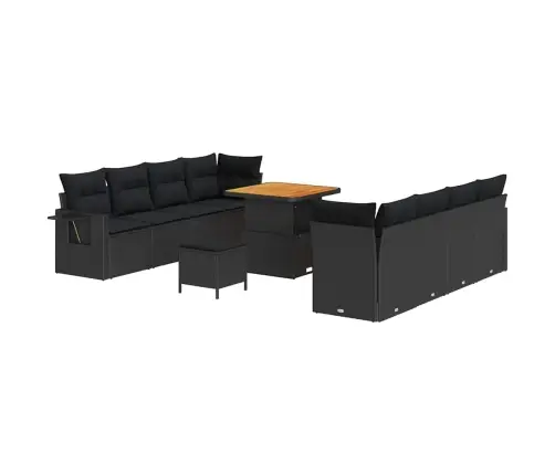 11 Daļu Dārza Dīvānu Komplekts Ar Spilveniem, Melnā Poliratanā, Akācijas Vidaxl