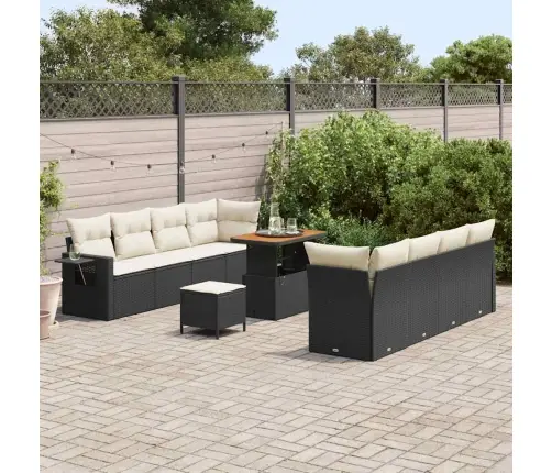 Sodo Sofų Rinkinys Su Pagalve 11 Pcs Juoda Poli Ratanas