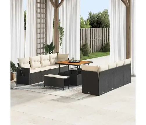 11 Daļu Dārza Dīvāns Ar Spilveniem Melnā Krāsā Vidaxl