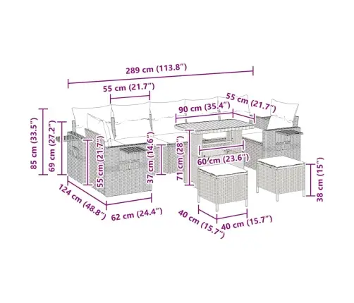 Aia Diivanikomplekt 10 Pcs Must Polürotang