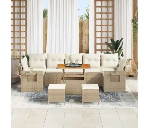 Sodo Sofų Rinkinys 10 Pcs Smėlio Poliratanas