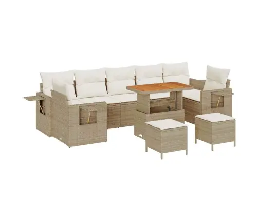 Sodo Sofų Rinkinys 10 Pcs Smėlio Poliratanas