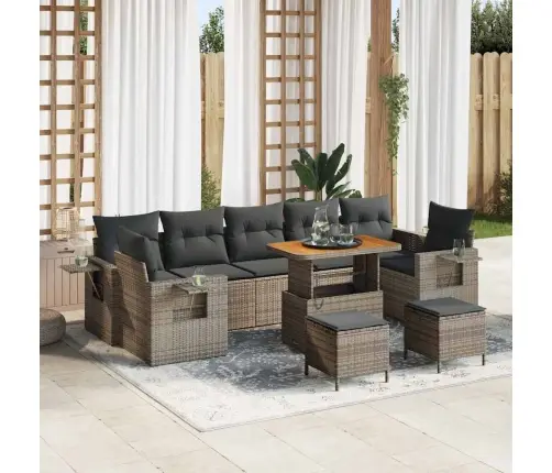 10 Daļu Dārza Dīvānu Komplekts Ar Spilveniem, Pelēks, Poliratanis, Akācija Vidaxl