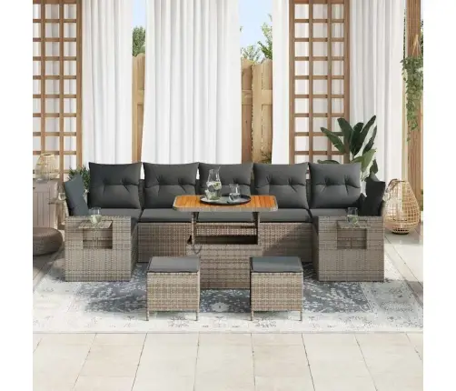 10 Daļu Dārza Dīvānu Komplekts Ar Spilveniem, Pelēks, Poliratanis, Akācija Vidaxl