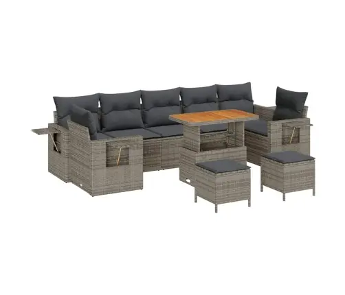 10 Daļu Dārza Dīvānu Komplekts Ar Spilveniem, Pelēks, Poliratanis, Akācija Vidaxl