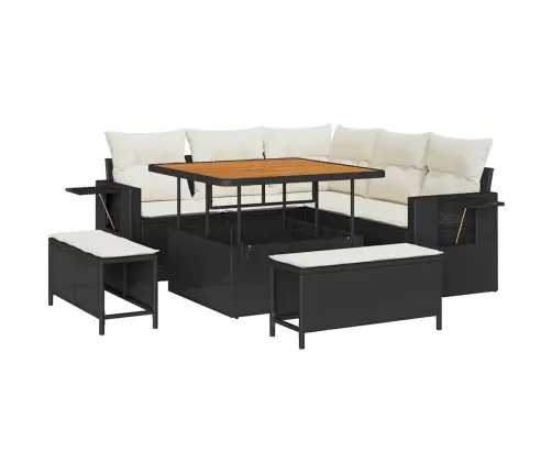 Sodo Sofų Rinkinys Su Pagalve 8 Pcs Juoda Poliratanas