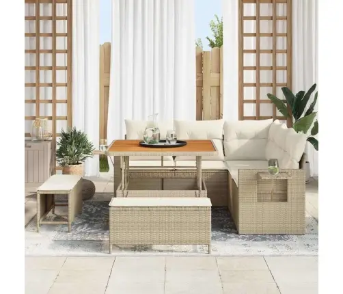 8 Daļu Dārza Dīvānu Komplekts Ar Bēšiem Spilveniem, Izgatavots No Poliratanas Un Akācijas Koka Vidaxl