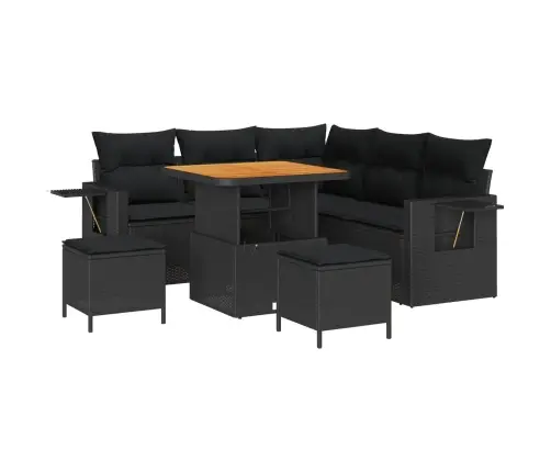 8 Daļu Dārza Dīvānu Komplekts Ar Spilveniem Melnā Poliratanā Vidaxl