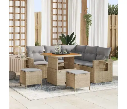 8 Daļu Dārza Dīvānu Komplekts Ar Bēšiem Spilveniem Poliratanā Un Akācijā Vidaxl